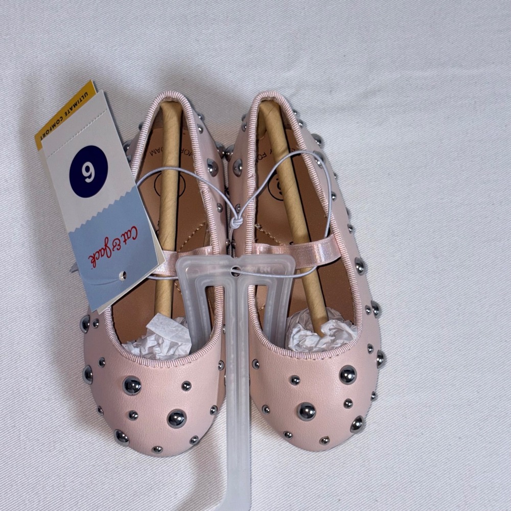 Cat & Jack Ballet Flats 6 Pink New Studded Memory Foam Flexible Outsole‎